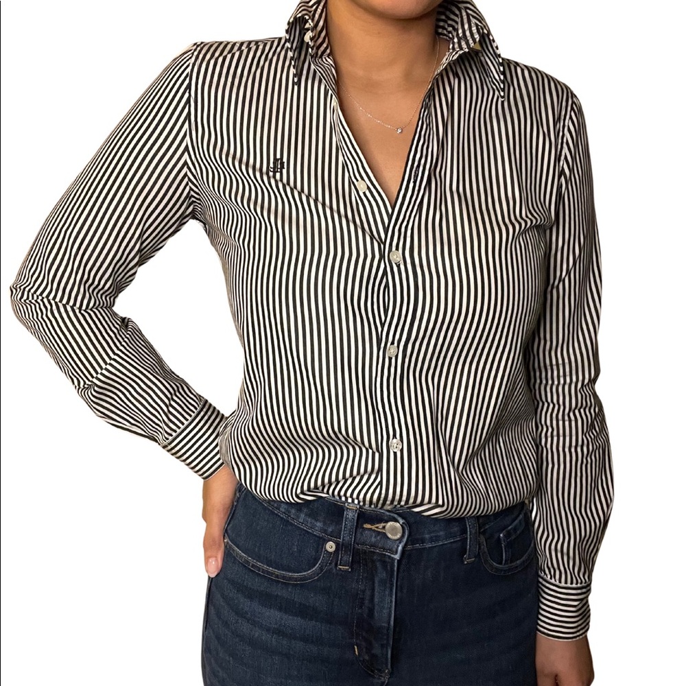 Lauren Ralph Lauren - Striped Button Up, Slim with Embroidery Detail